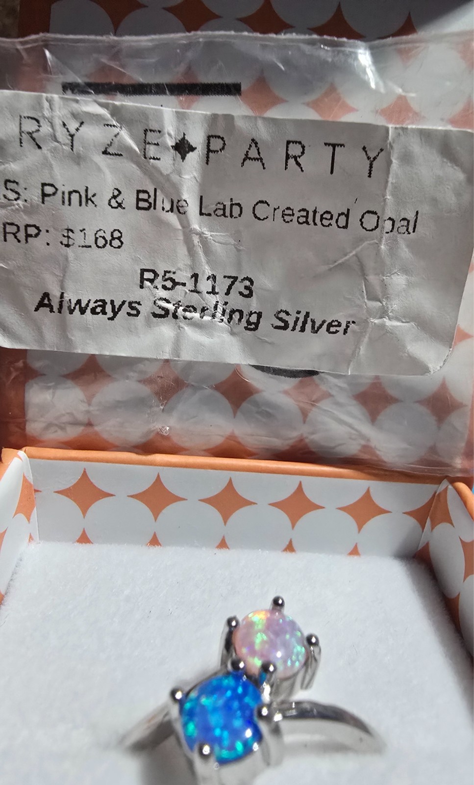 Ryze 925 Sterling Silver Pink & Blue Lab Created Opal Bypass Ring Sz 8