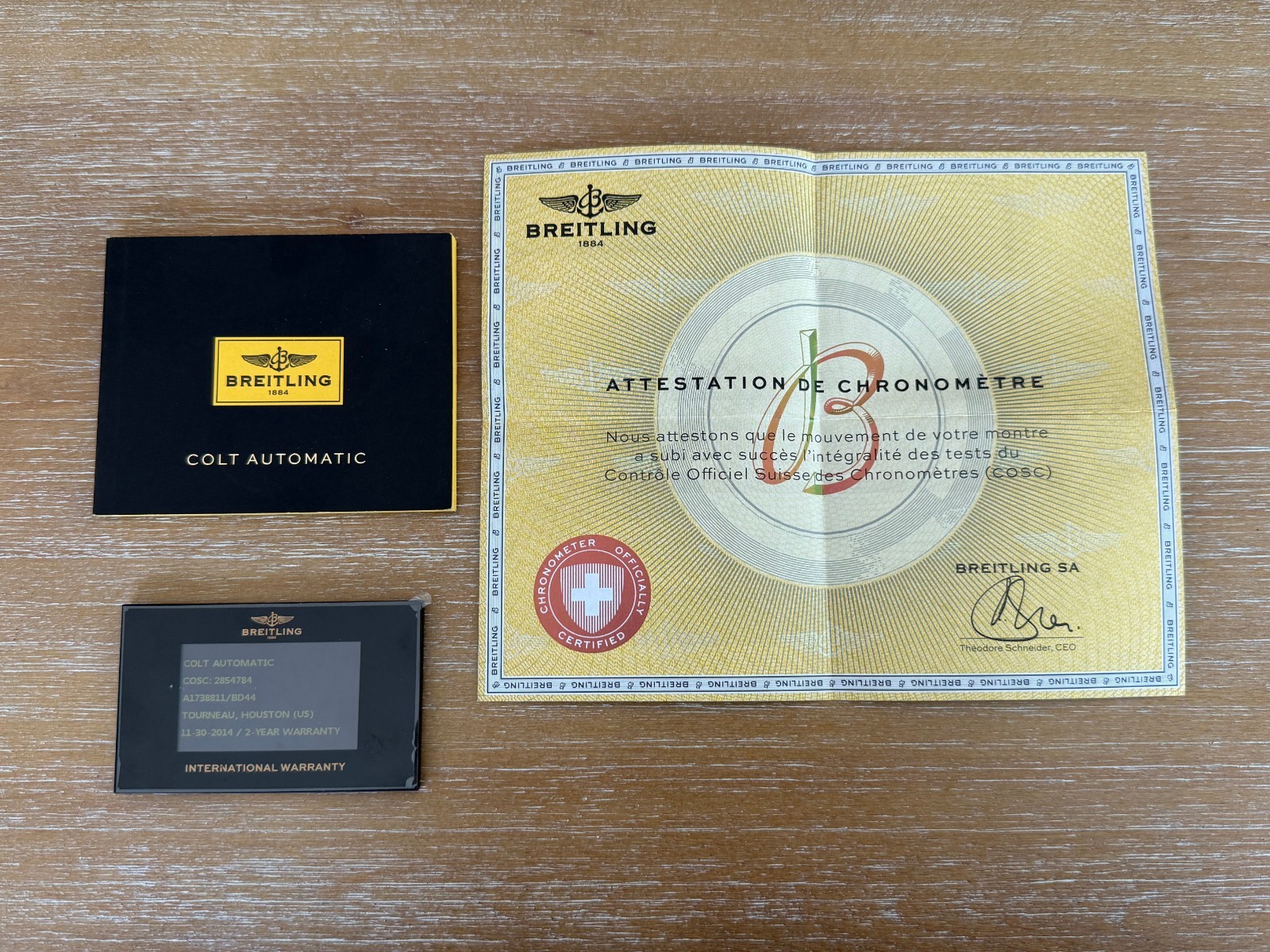 BREITLING COLT AUTOMATIC CERTIFICATE MANUAL BOOKLET DIGITAL WARRANTY CARD A17388