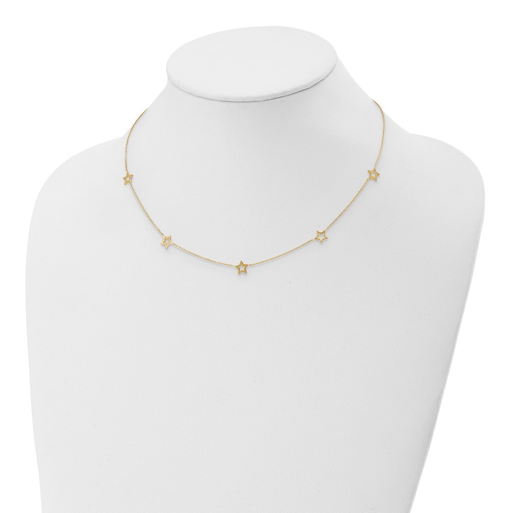 14k Yellow Gold Open Stars 16 inch Necklace Plus 2 inch Extension 16 In