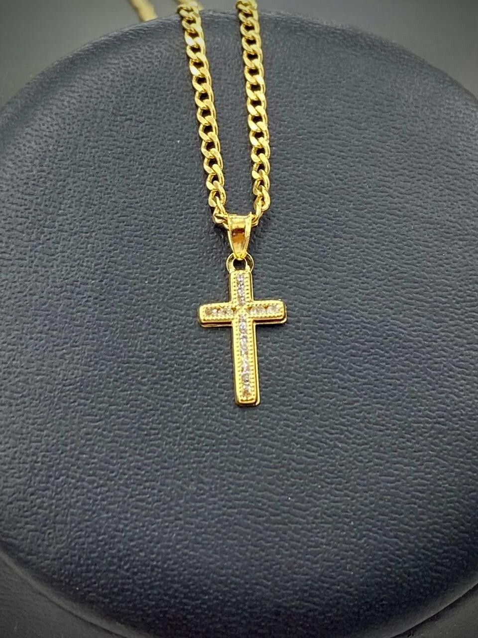 Cadena y Medalla de Cruz CZ para Mujer Hombre Ninos Cross Necklace Curb Chain GF