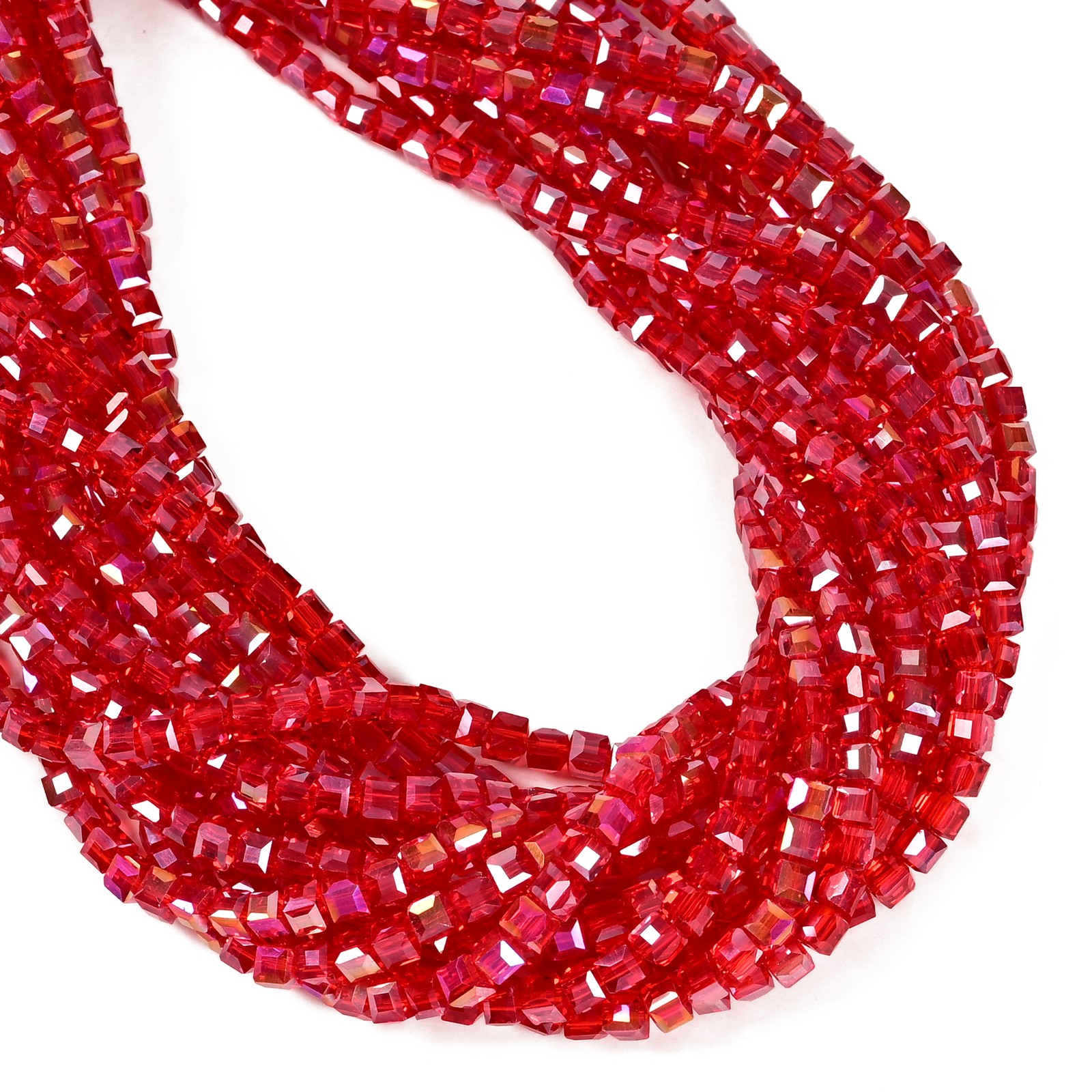 Red AB Crystal Glass Faceted Cube Beads Size 4mm 15.5” Strand