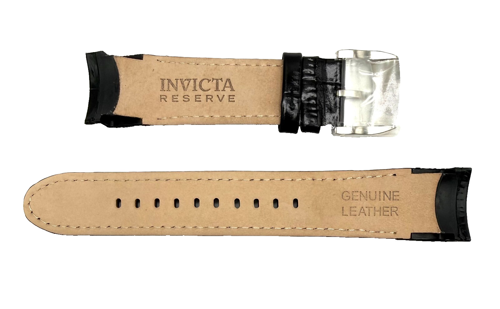 Authentic Invicta Venom 10821 Black Leather/ Silver buckle 22mm Watch Band