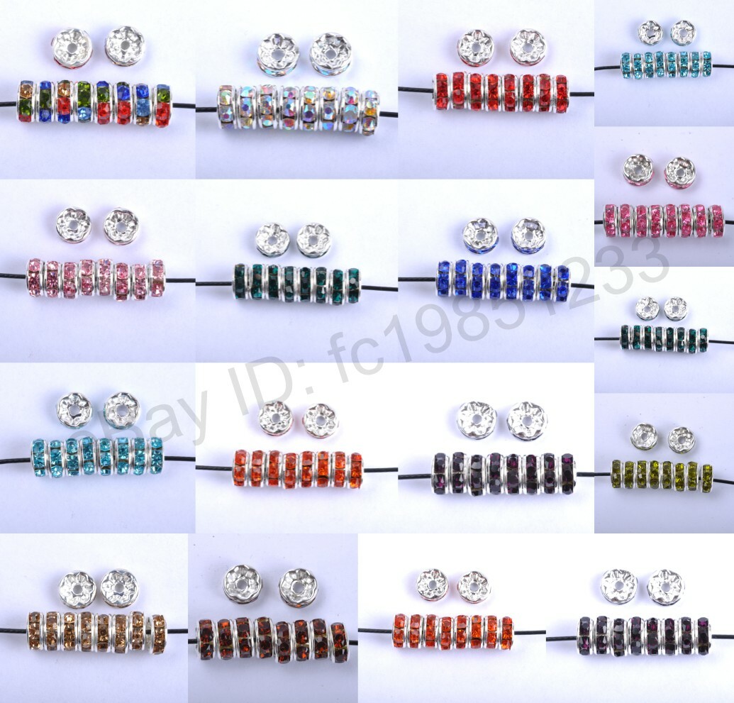 100Pcs Czech Crystal Rhinestone Silver Rondelle Spacer Bead 4MM 5MM 6MM 8MM 10MM