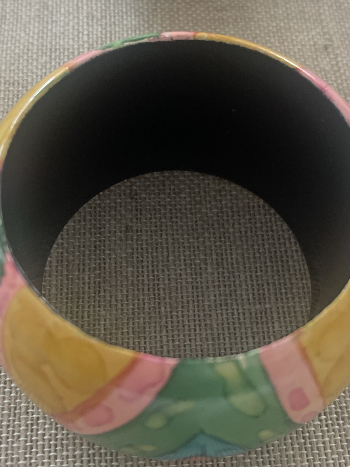 Vintage Multi Color Black Chunky Wide Wooden Bangle Bracelet “Gorgeous”