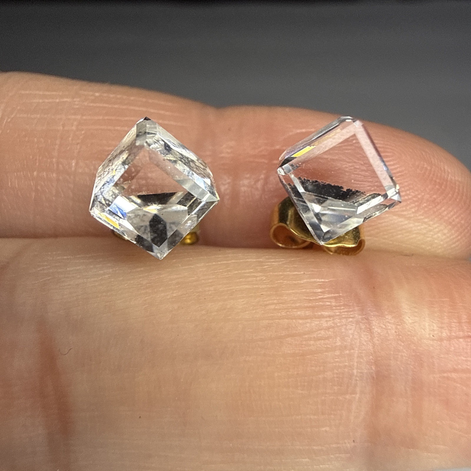 Vintage Crystal Prism Earrings Stud Cube Post