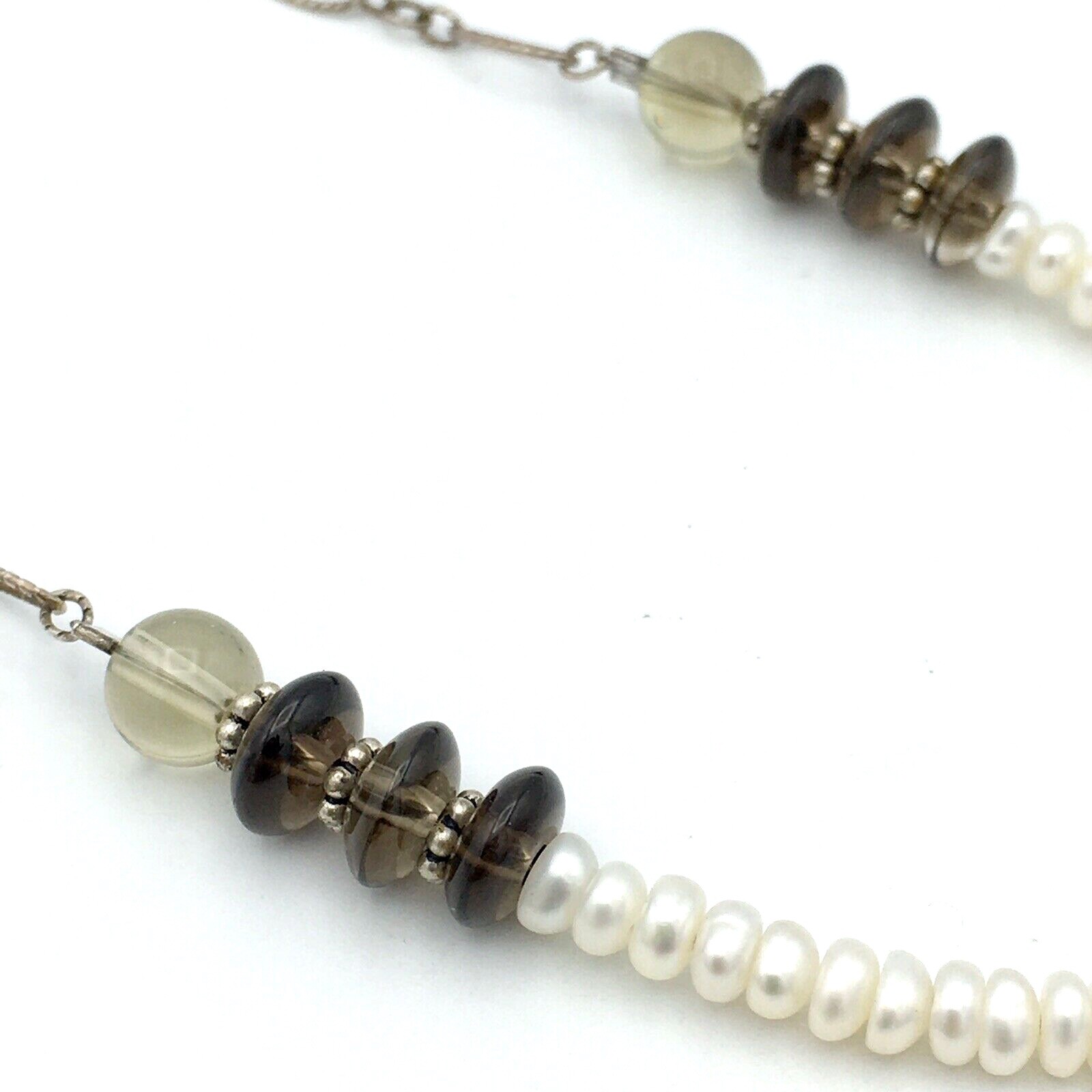 QUARTZ PRISM necklace – cultured pearl beads sterling silver flower pendant 20″