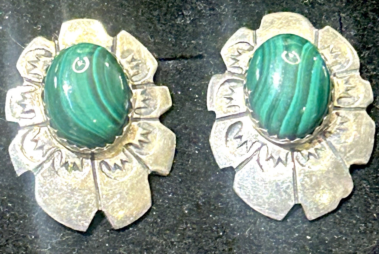 Vintage Navajo Lowell Draper Signed Sterling Malachite Dangle Earrings