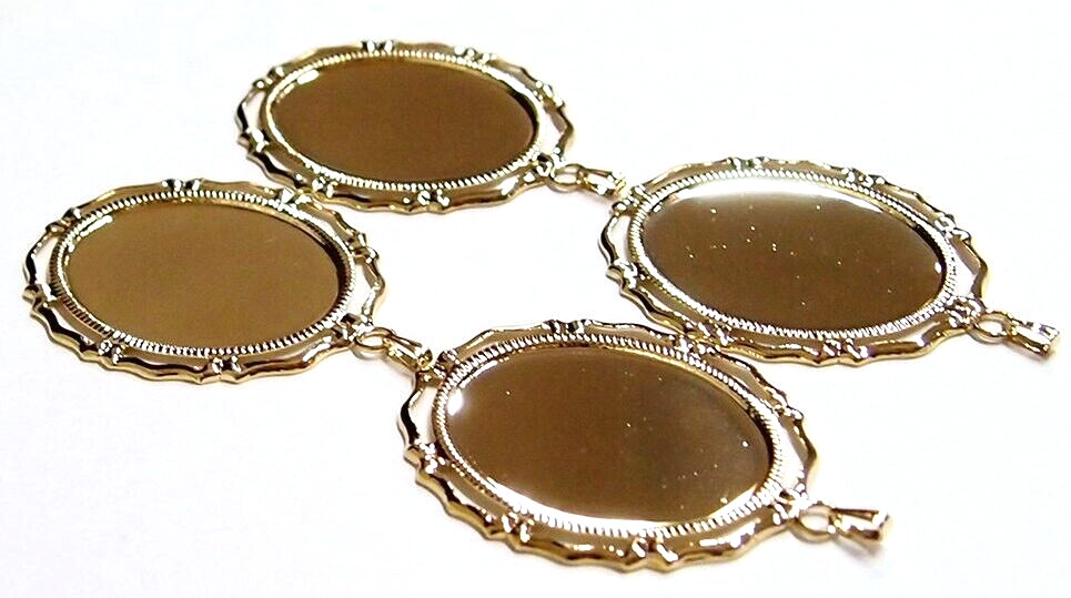 8 Shiny Gold 25x18mm Victorian Art Deco Big Loop Pendant Settings 42x26mm