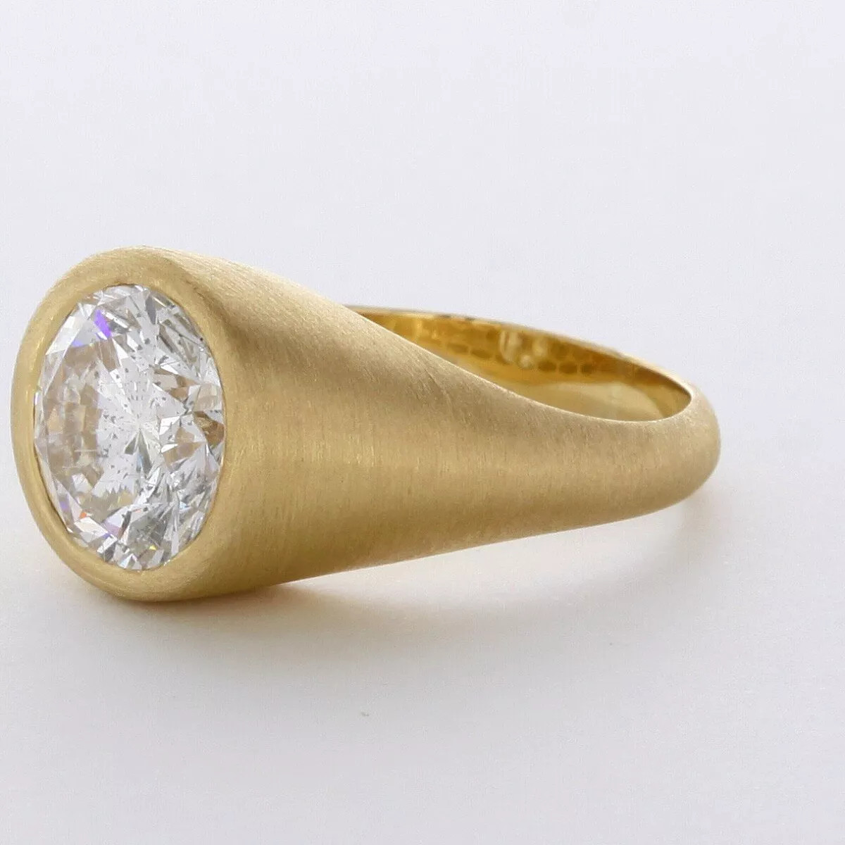 Solitaire Mens Ring 14K Gold Bezel Set 4.61 Carat Round Lab-Grown Diamond F SI1