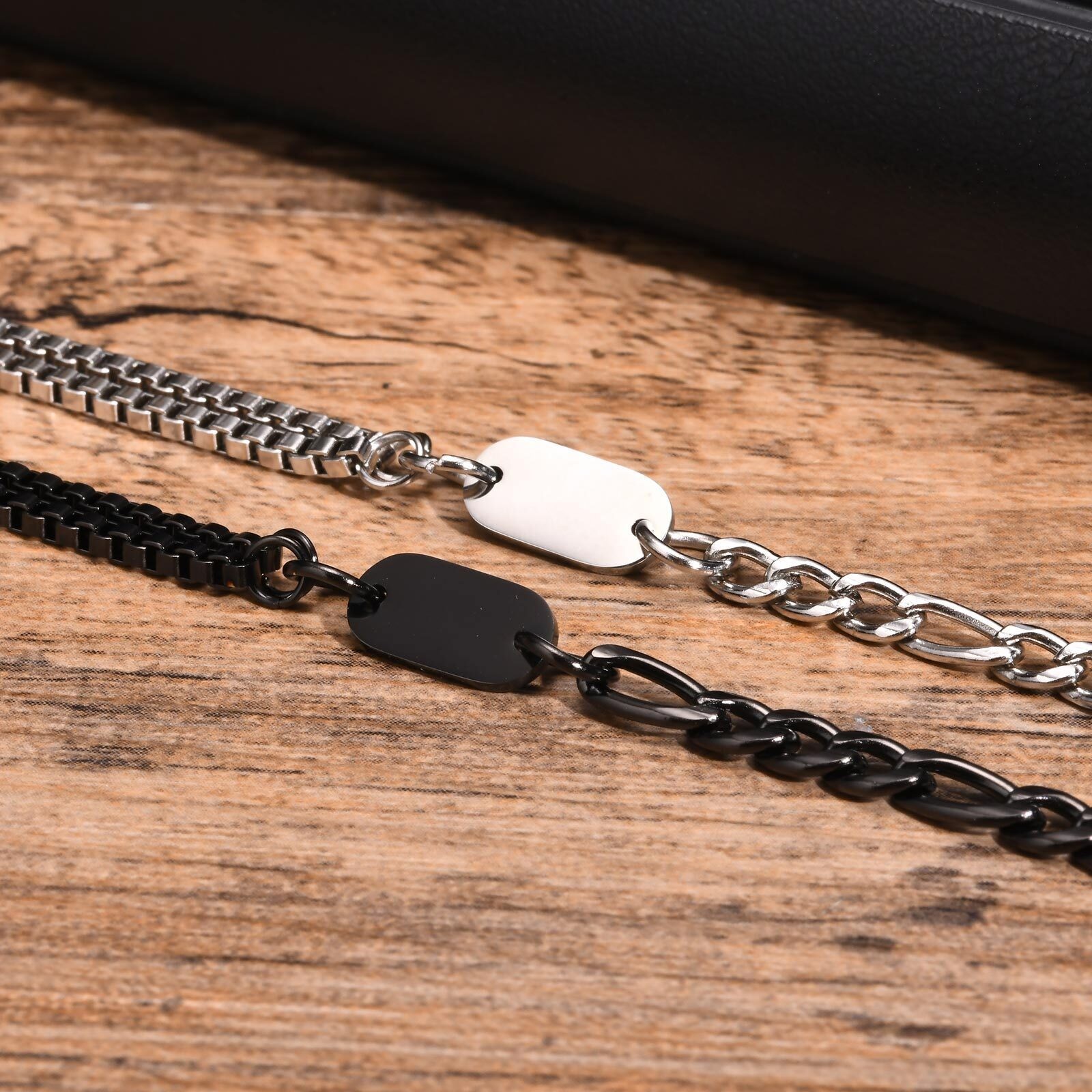 A-Z Initial Bracelets for Men Women Figaro Chain Box Link Bracelets Classic