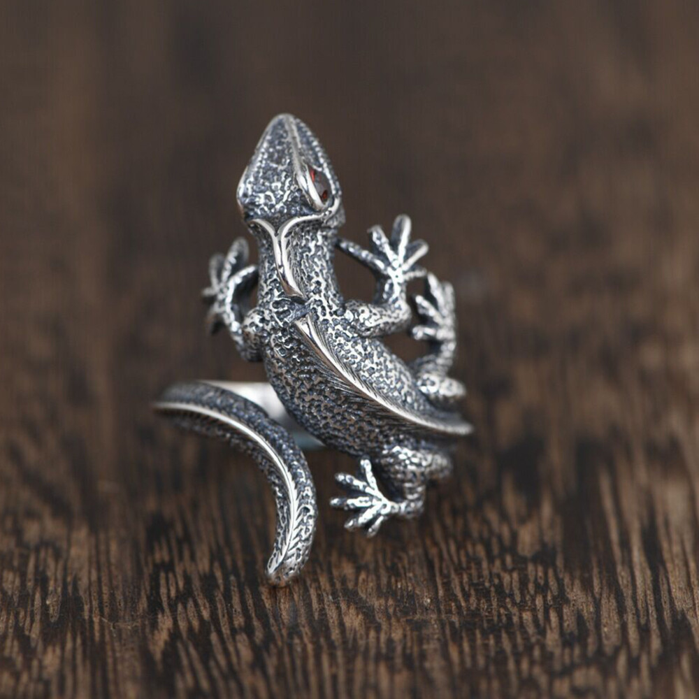 Retro Wedding Ring Chunky Silver Rings Lizard Jewelry Gecko Rings for Gift