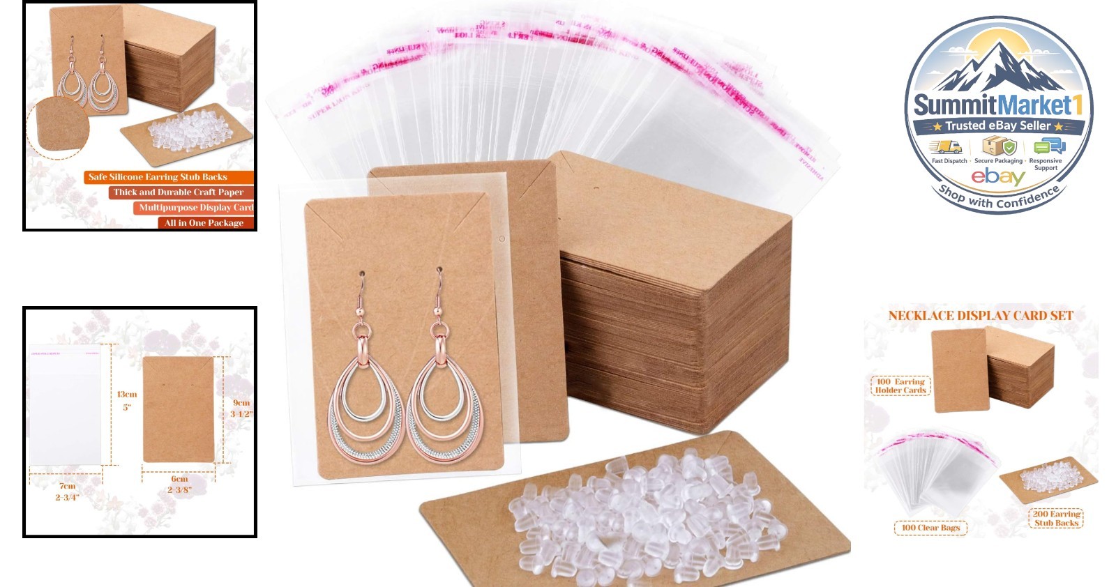 Earring Display Cards 100 Pcs Kraft 3.5×2.4 Inches