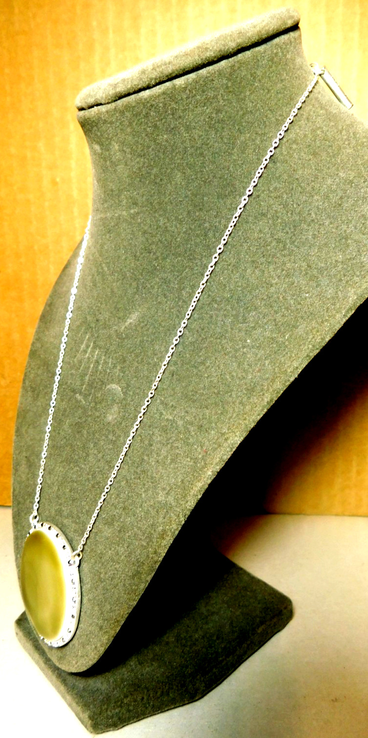 Kenneth Cole~Reaction (KCR) Silver Necklace & Large Round Green Abalone Pendant