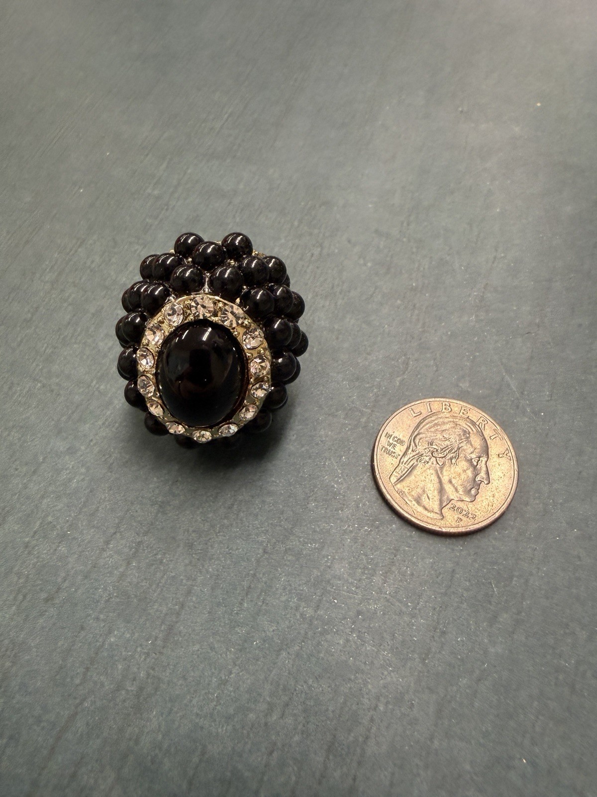 Gold Black Clear Crystal Stretch Dome Cocktail Ring B16