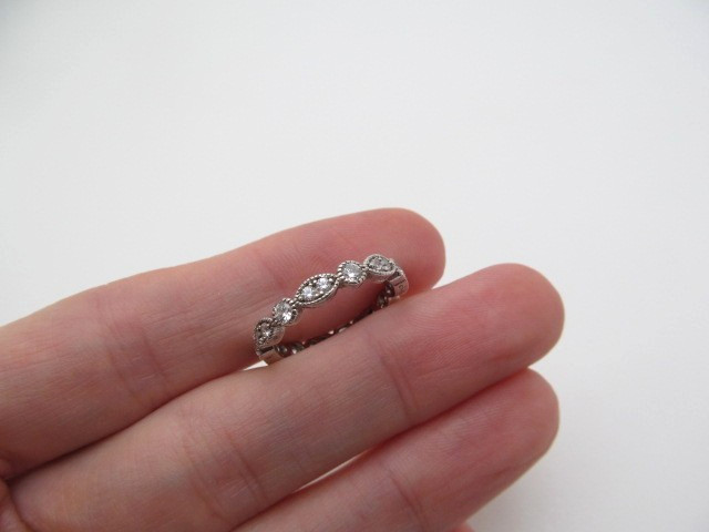 925 Sterling Silver Crystal Micro Ball Elongated Eternity 3.35mm Band Ring 7