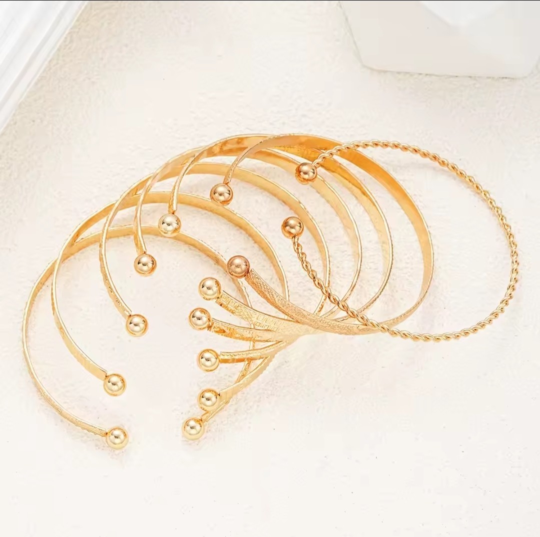 7 Pc Gold Tone Open Bangle Bracelets Fashion Jewelry For Women A1G