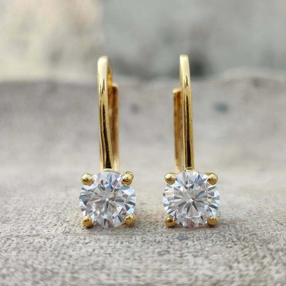2.00Ct Round Cut Diamond Solitaire Drop & Dangle Earrings 14k Yellow Gold Finish