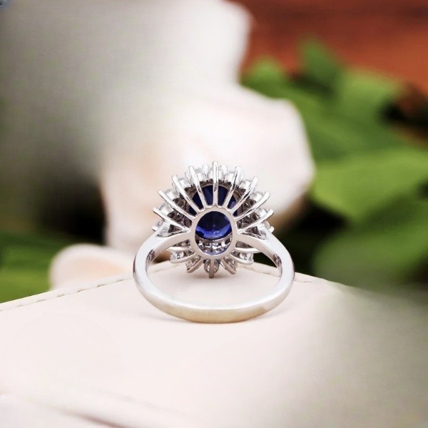 3.60 Ct Oval Natural Sapphire & Diamond Wedding Ring 14K White Gold Size 6