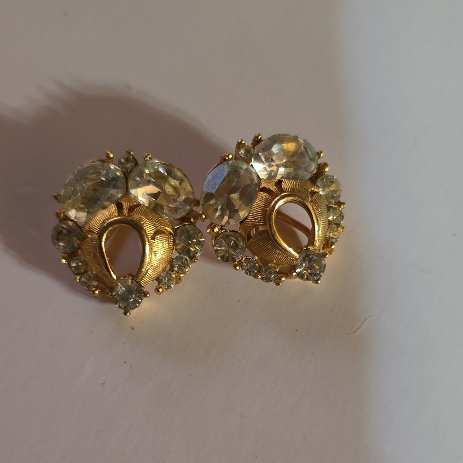 Coro Signed Gold Tone Clear Crystal Cluster Clip-On Stud Earrings