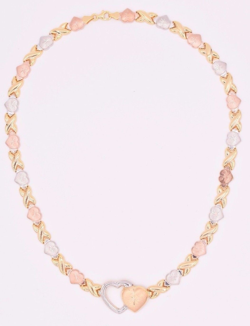 Hearts & Kisses Diamond Cut Necklace 14K Tri-Color Gold-Plated Silver 925