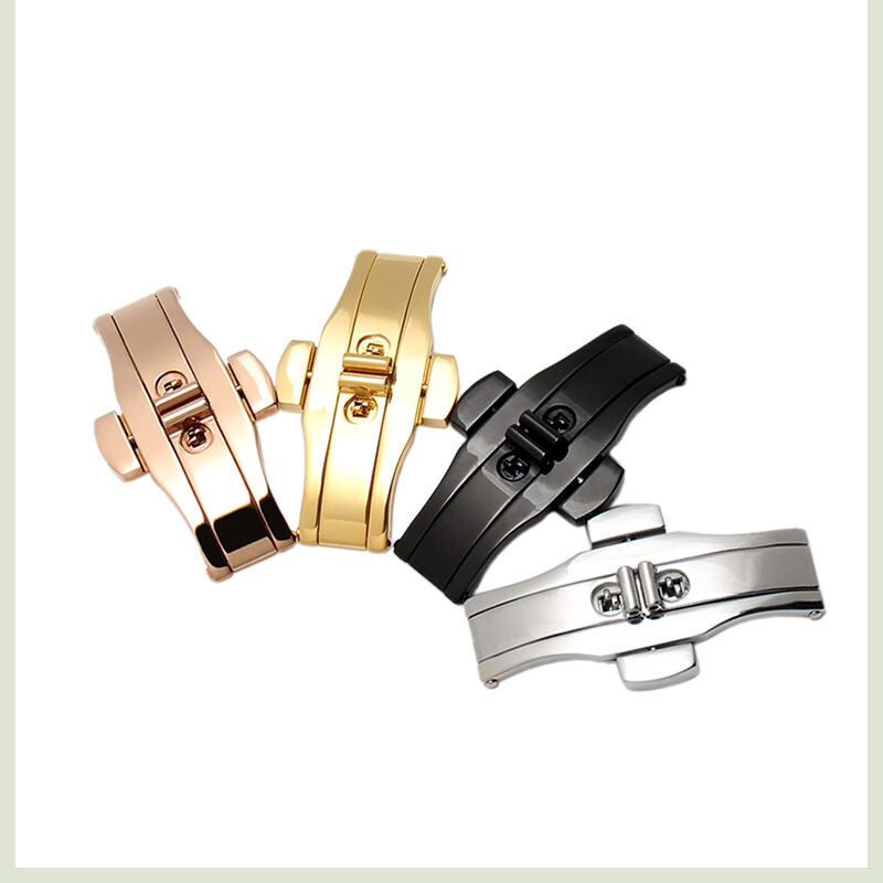 Quality Butterfly Double Push Watch Buckle Stainless Steel Folding Clasp 15-29mm
