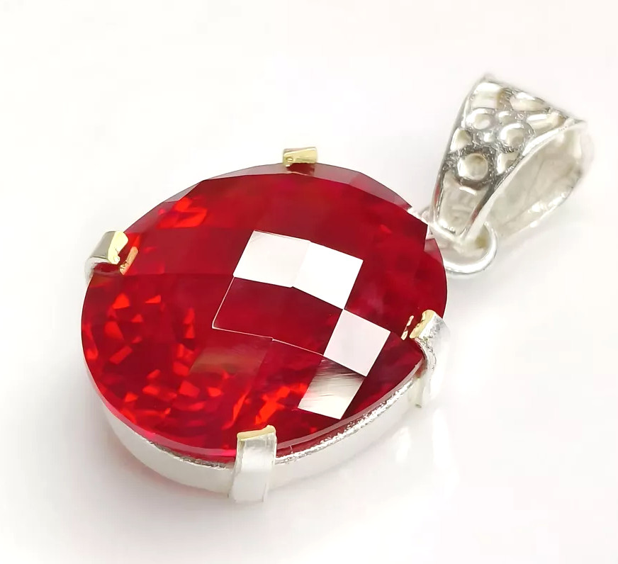 Certified 26.75 Ct Natural Red Red Ruby 925 Solid Silver Pendant Loose Gemstone