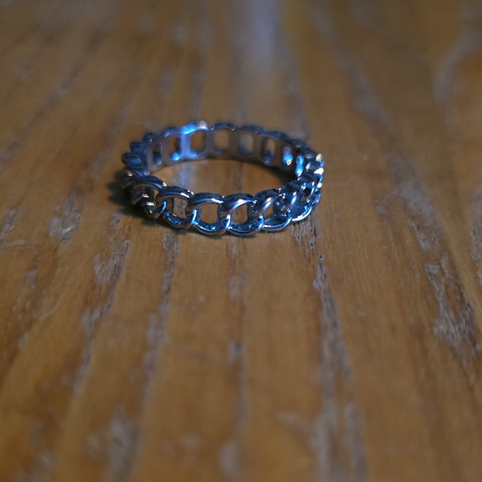 Silver Tone Openwork Chain Link Metal Band Ring Size 9.25 No Stone