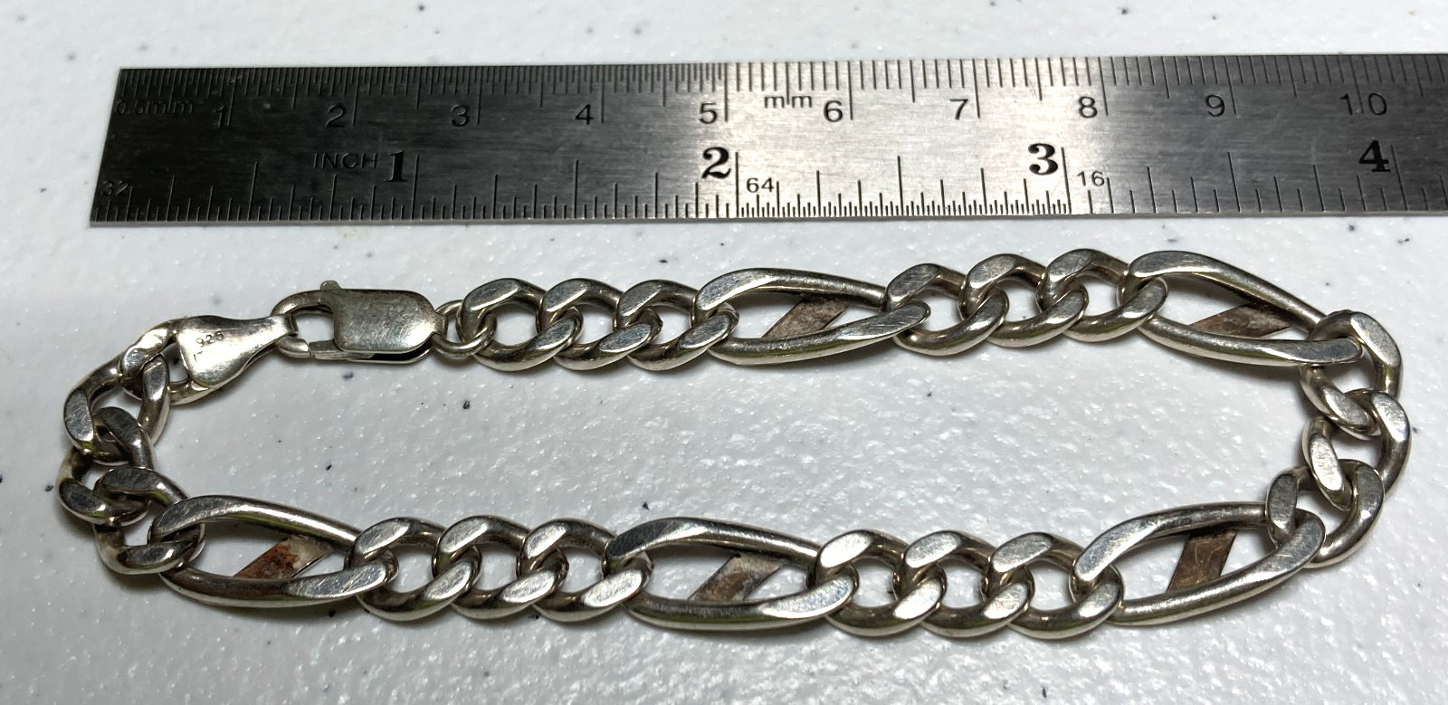 Sterling Silver 925 Figaro Chain Link Bracelet Italy Mens Womans 8″