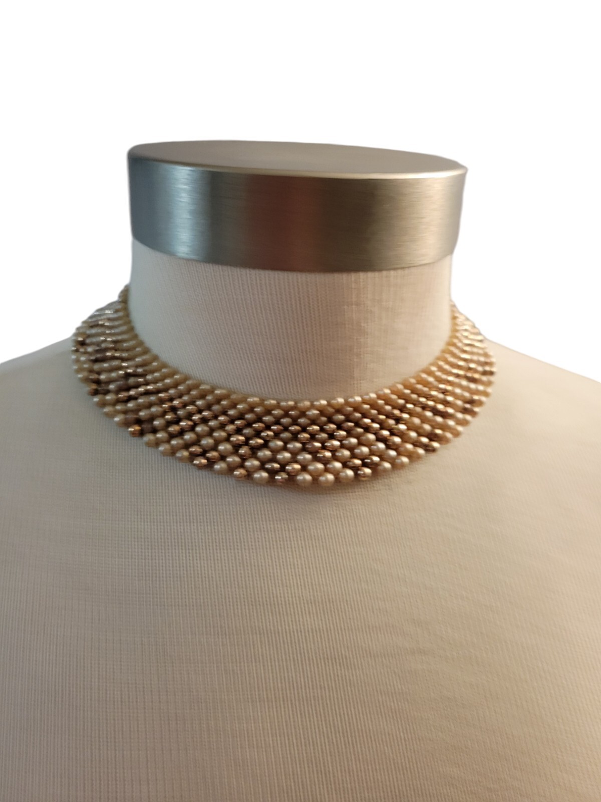 Vintage Choker Faux Pearl Beige Cream Gold Colors Hook Closure READ