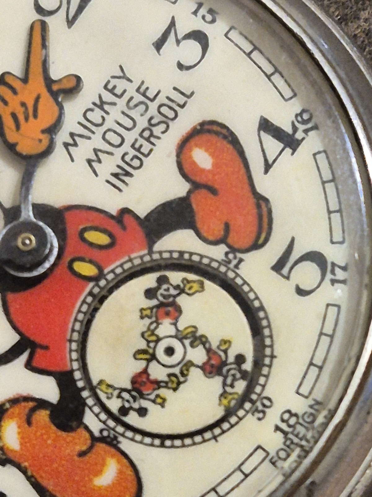 Vintage Ingersoll LTD of London Bearded Mickey Mouse Pocket Watch 50 mm Working