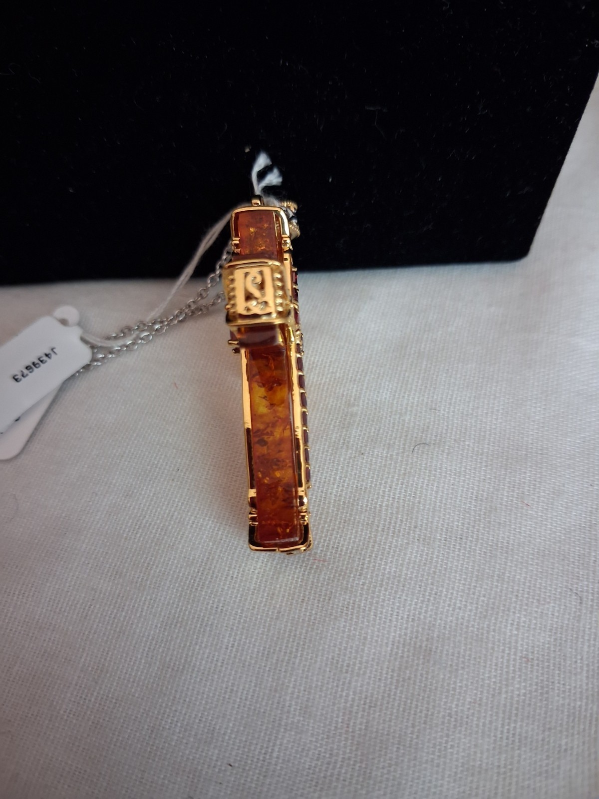 Gems en Vogue Baltic Amber Almondine Garnet Cross 925 Sterling NIB on 18″ Chain