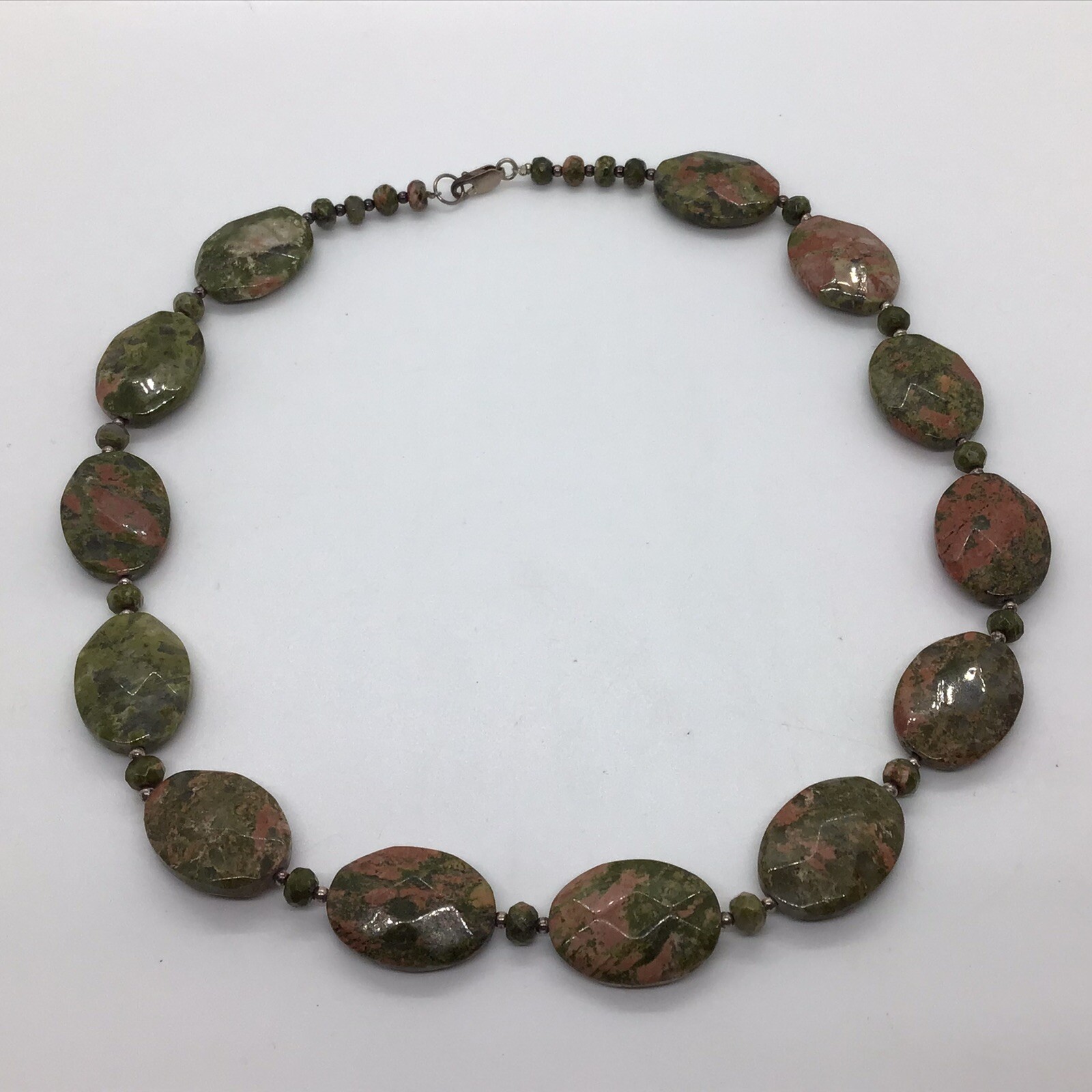 Unakite Faceted Necklace Bracelet Pierced Earrings Lot Set 19” 108g Pink Green