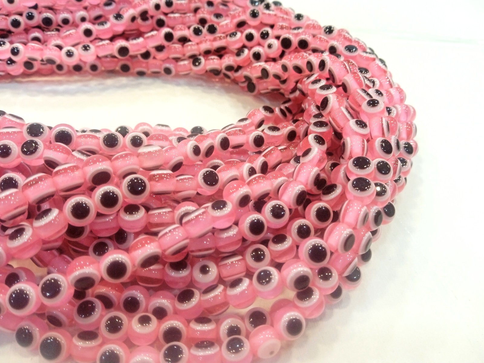 EVIL EYE LITE PINK COLOR ROUND SMOOTH 6MM LOOSE GEMSTONE BEADS 13″INCH 5 STRAND