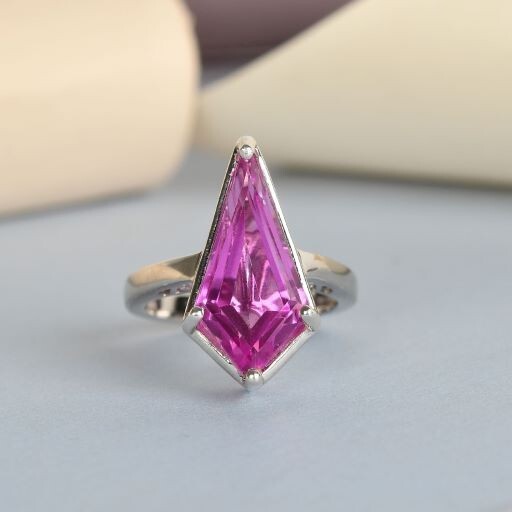 Patroke Quartz Kite Shape Solitaire Ring in Platinum Ovr Sterl Silver 6.50 Sz 10
