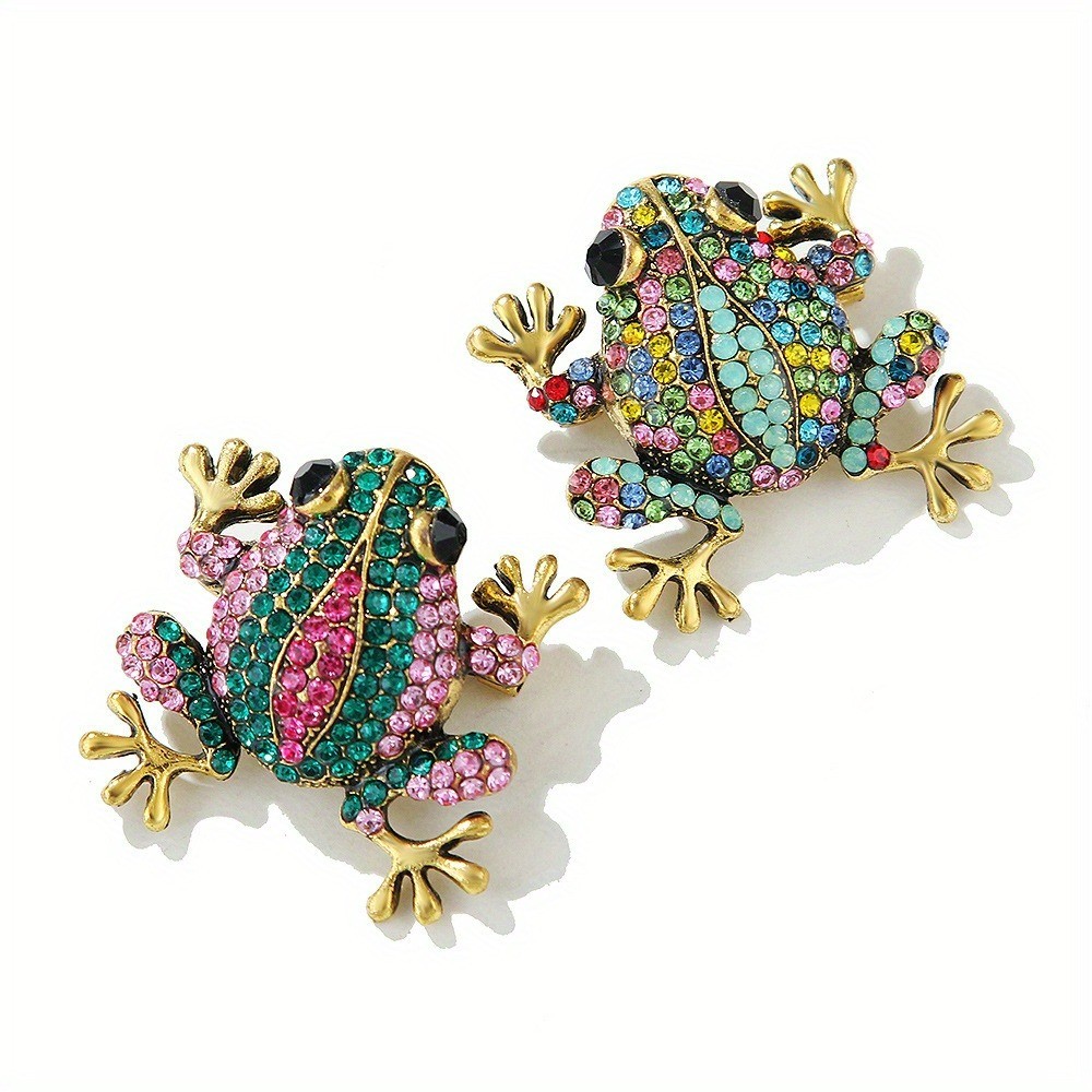 2Pcs Vintage Rhinestone Frog Brooches Women Fashion Animal Brooch Pin Jewelry