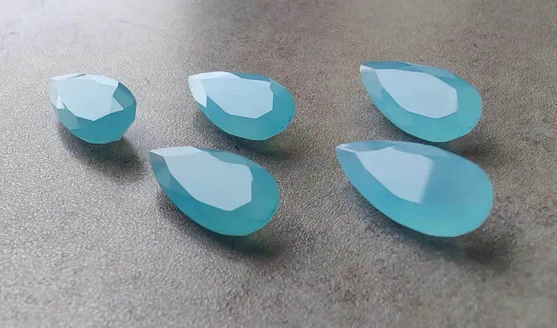 [WHOLESALE] NATURAL AQUA CHALCEDONY FACETED LONG PEAR SHAPE LOOSE GEMSTONE