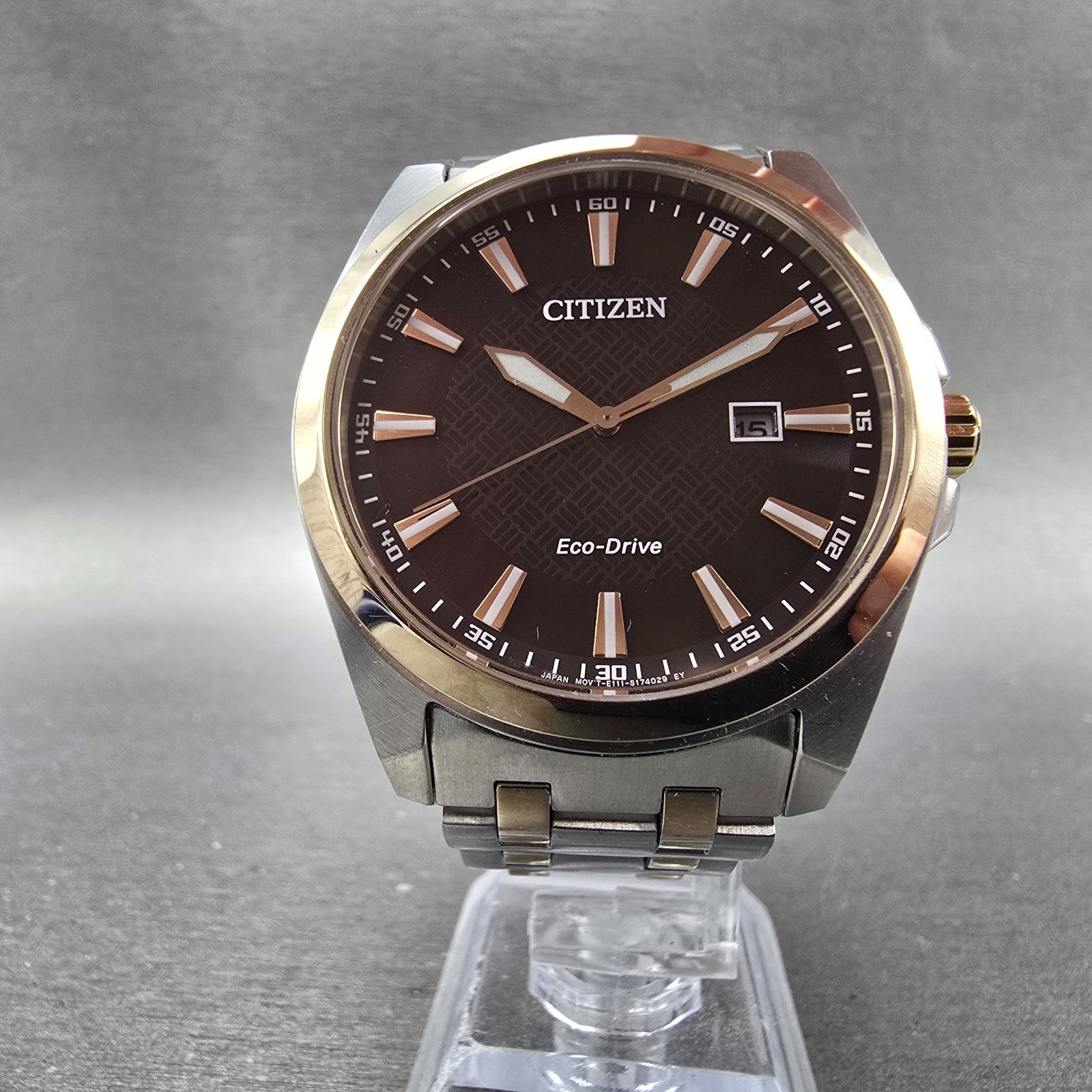 Citizen Eco-Drive Watch Men 41mm Brown Dial Two Tone Date E111-S126657 Runs