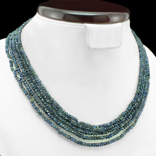 146.00 CTS NATURAL 5 LINE FACETED BLUE TANZANITE BEADS NECKLACE (RS)