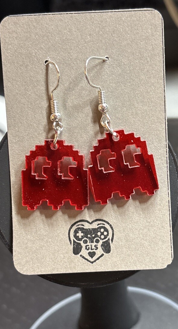 PAC Man Red Ghost Dangling Fashion Acrylic Earrings