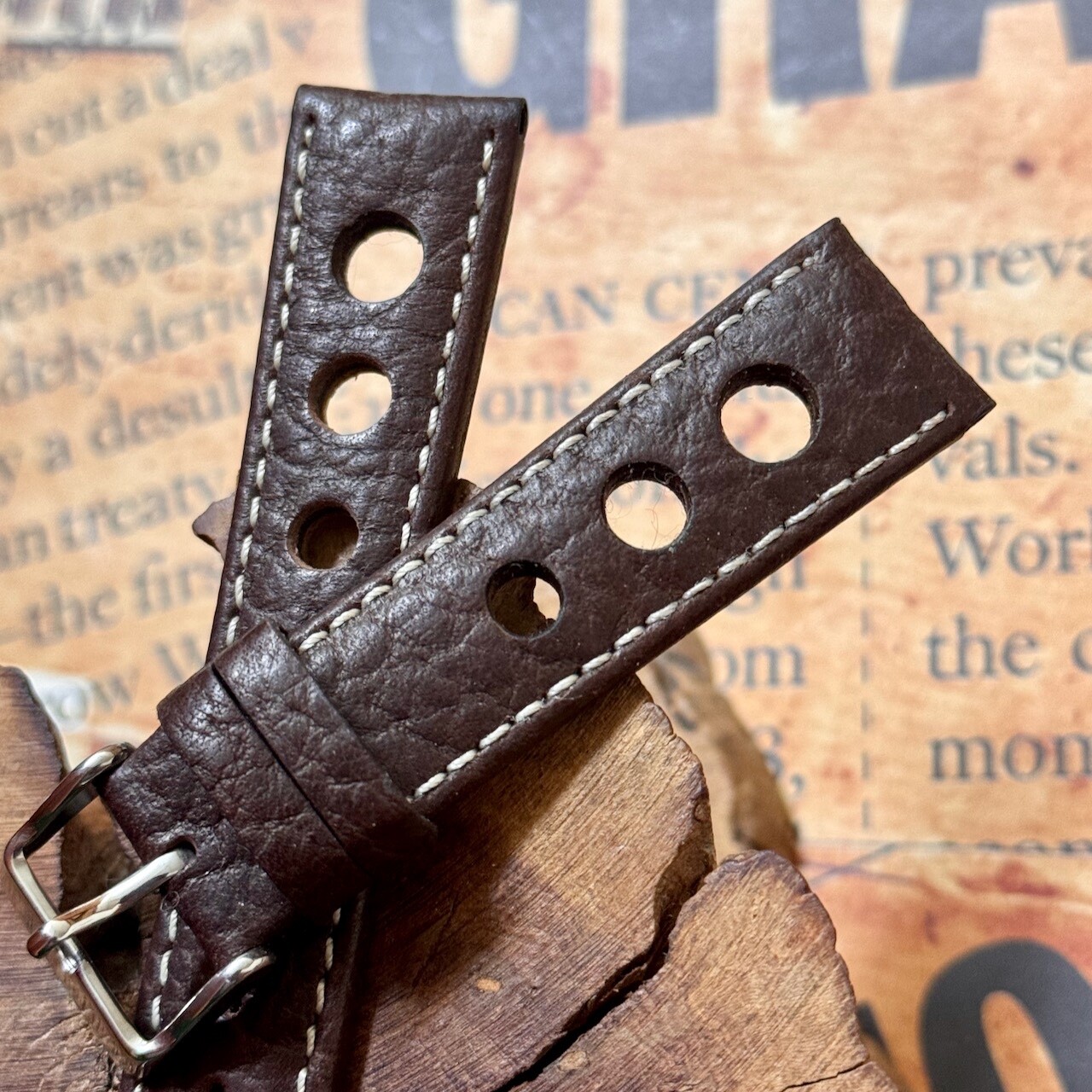 15 Sold Contrast stitched Genuine Leather 20mm rally band big holes racing strap