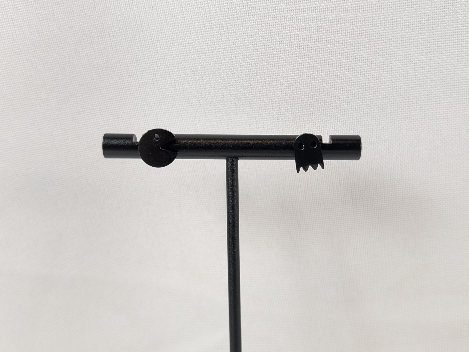 Post Pierced Earrings Tiny Small Black Metal Asymmetrical Pacman And Ghost