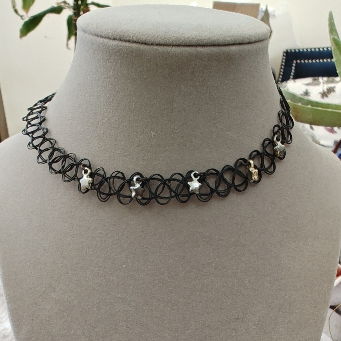 Choker Necklace Black 90s Stretch Tattoo Star Charms 2 Pack