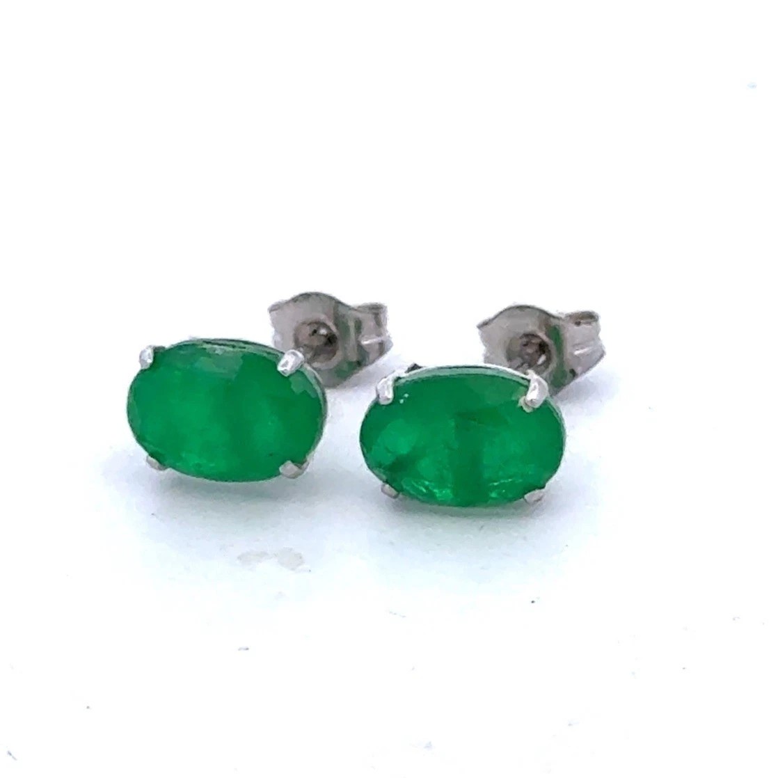 2.96 Ct Oval Cut Emerald Earrings Wedding Earring 14k White Gold