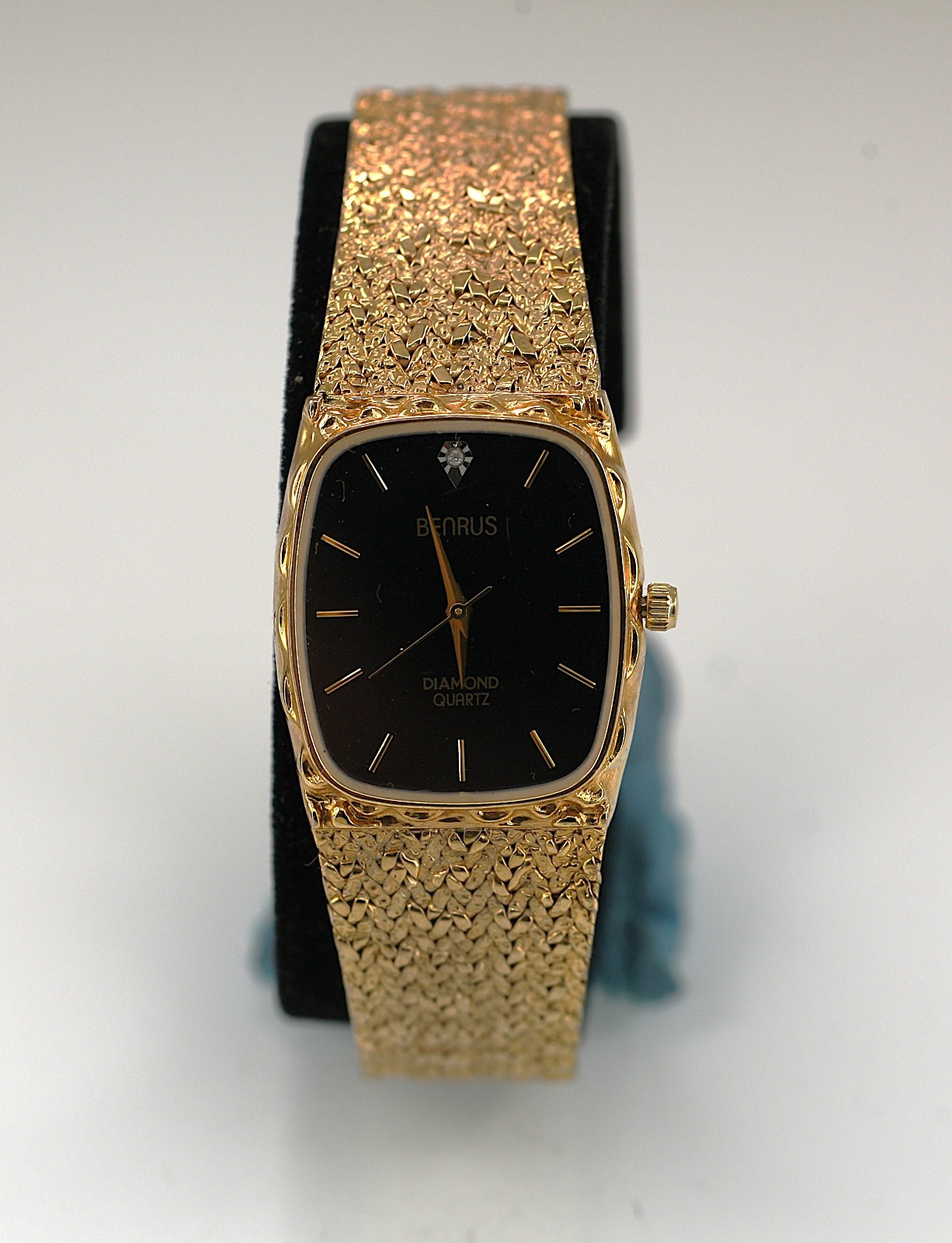 Benrus Diamond Watch Men Gold Stainless Steel Water Resist Battery Black Quartz