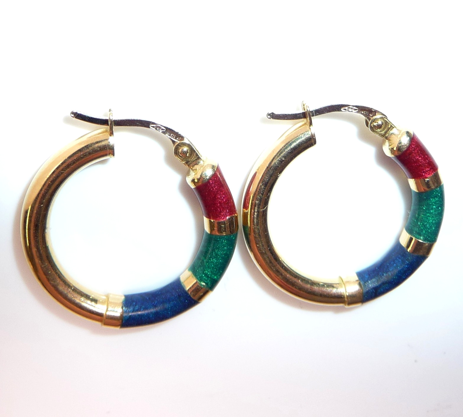 Earrings Hoop 750 Gold Colourful Enamel Italy Italy 21.8mm Diameter 3.1g