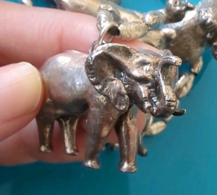 Sterling Silver 114 g 3D SAFARI ZOO Animal Bracelet Lion Gorilla Tiger Elephant*