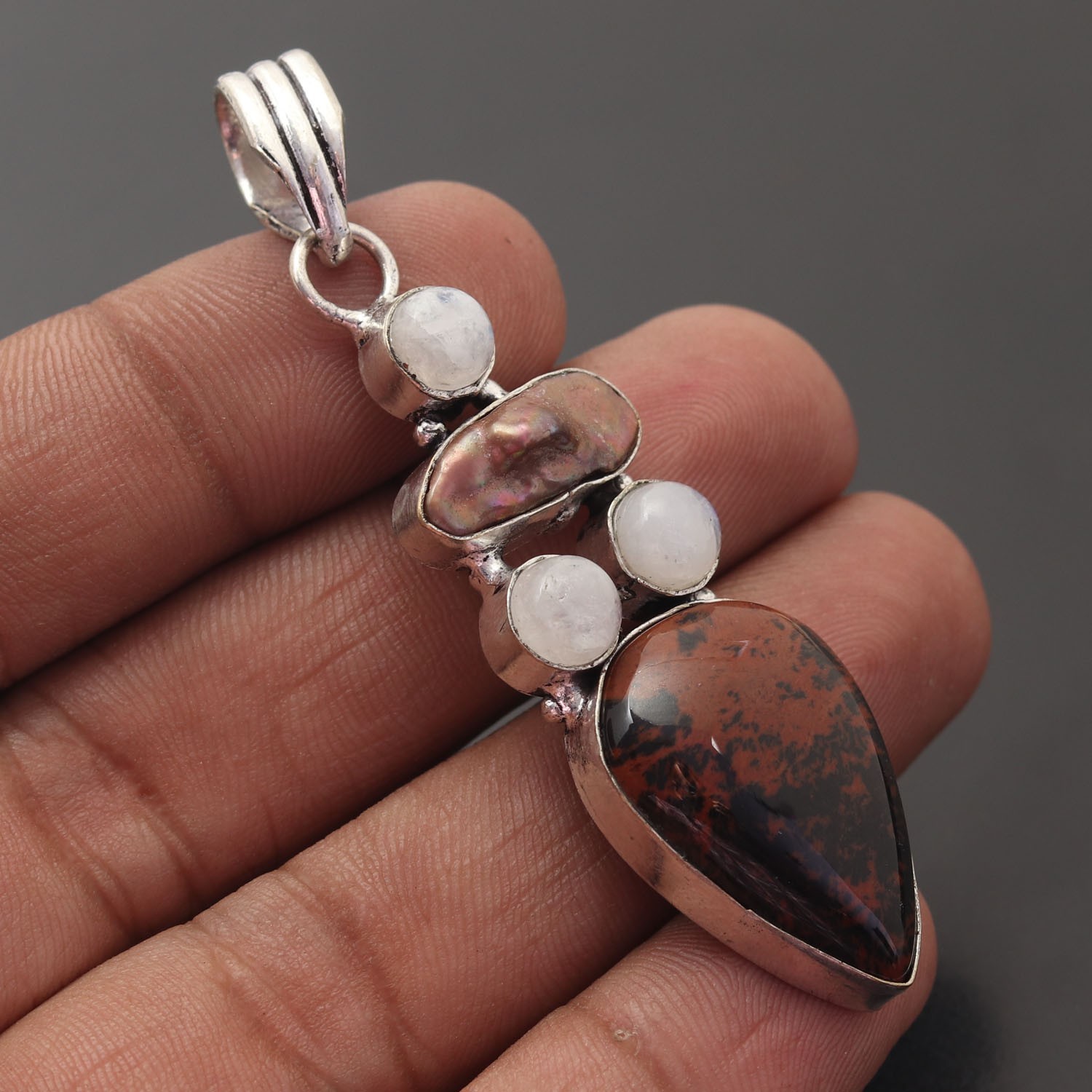 Mahogany Obsidian Gemstone 925 Sterling Silver Handmade Pendant Jewelry Gift For