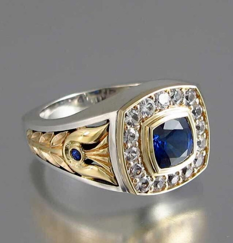 Silver Plated 1.9 Ct Simulated Sapphire Vintage Style Men’s Christmas Gifts Ring