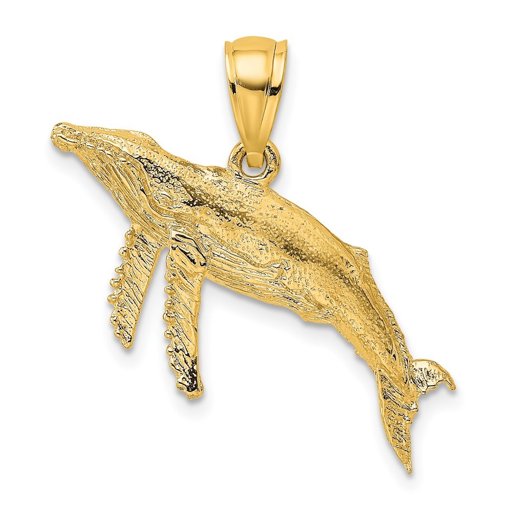 10K Yellow Gold 2-D Textured Whale Charm Pendant L-13.7 mm, W-18.35 mm