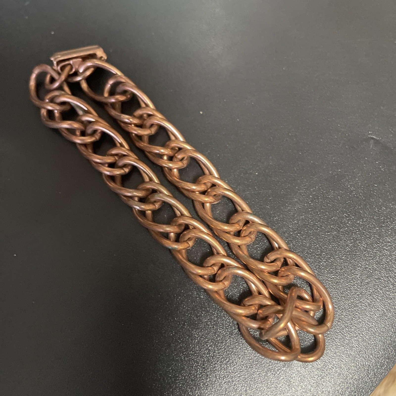 Copper Double Link Chain Link Bracelet 8” Signed Solid Copper Charm